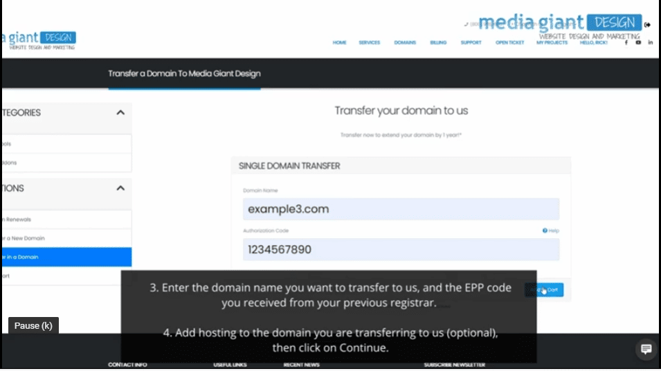 How to Transfer a Domain To Media Giant Design